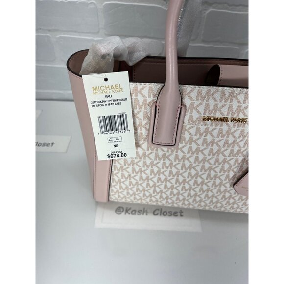 Michael Kors satchel MD purse ipad case kali shoulder bag opticwhite Rose Gold - Picture 7 of 12